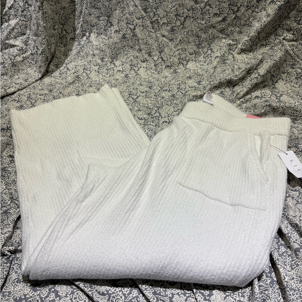 NWT Lane Bryant LIVI straight ivory sparkle rib sweater pants lounge 2X 18 20